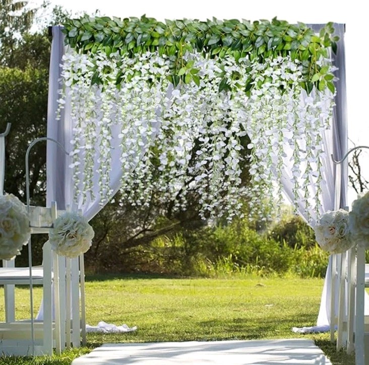 12 Pcs 3.61 Ft Artificial Wisteria Flowers Vine Ratta Hanging Garland Silk.
