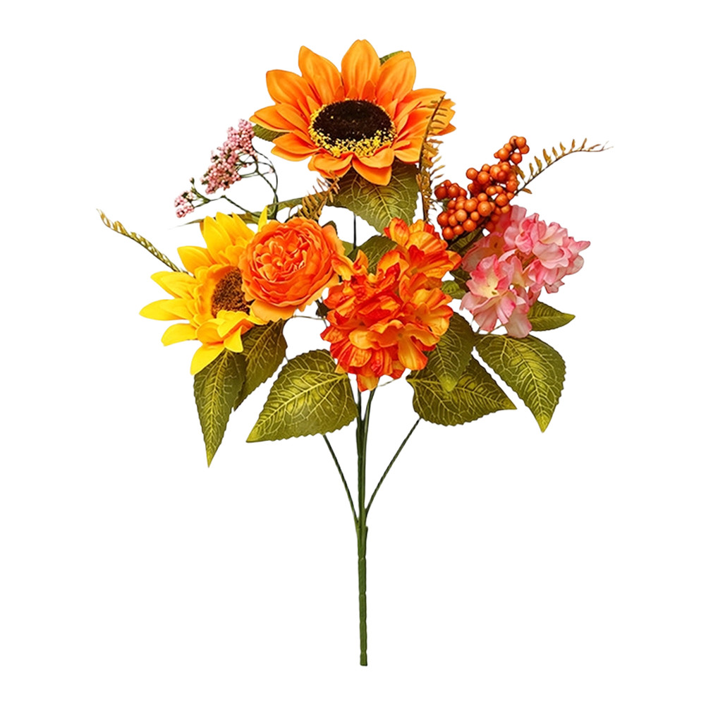 45cm Artificial Floral Bouquet with Sunflowers Red Dahlias and Berries