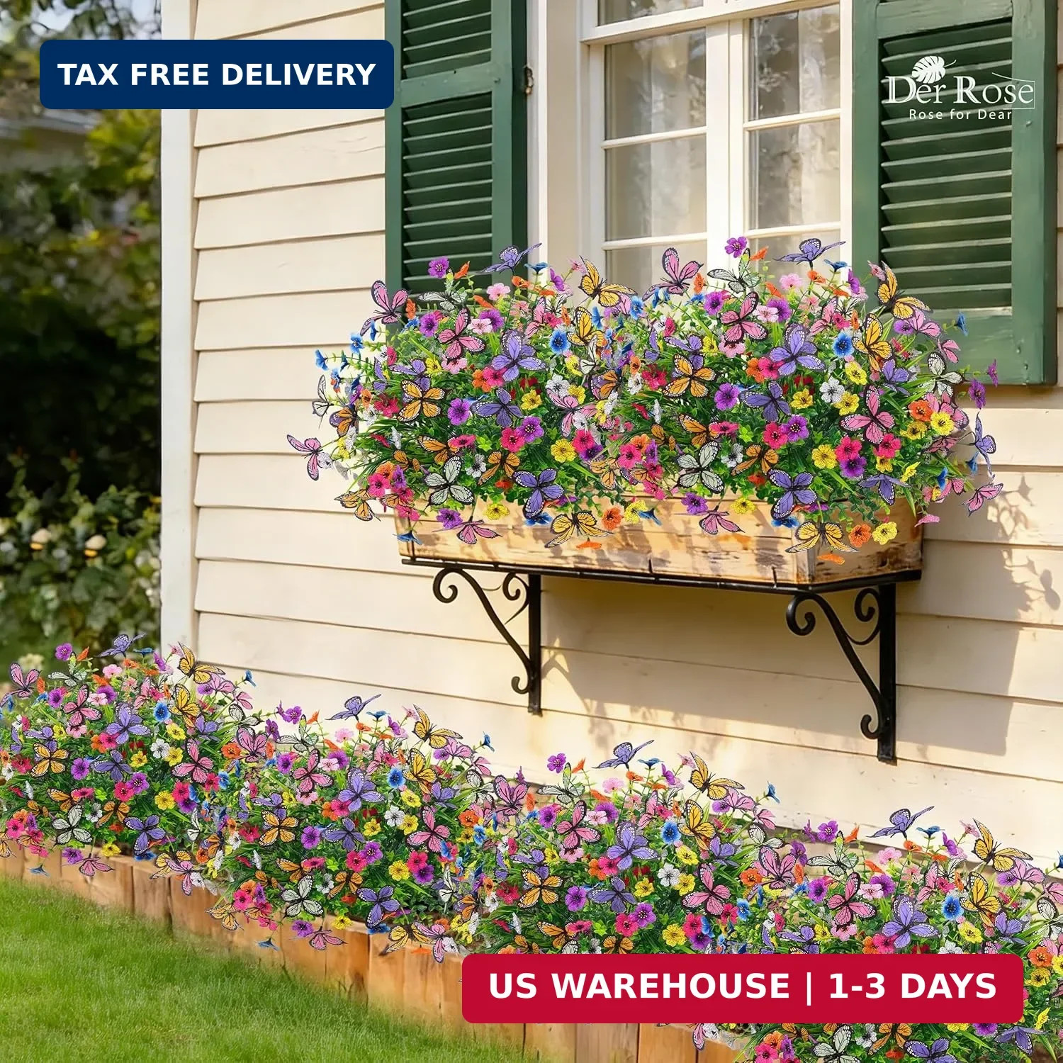 Der Rose 12Pcs Artificial Flowers for Outdoors with Large Fake Butterfly Flowers