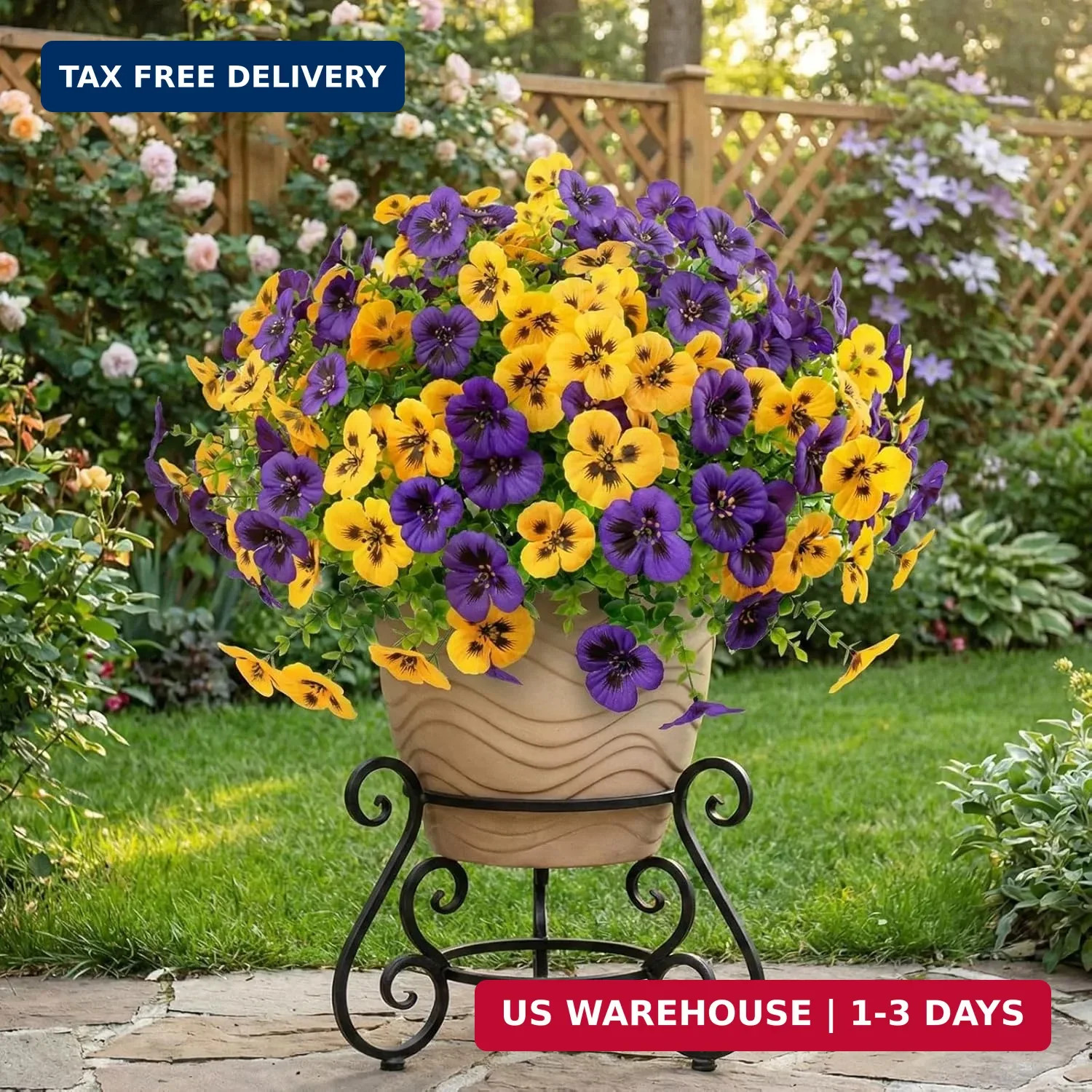 Rowfad 18 Pcs Artificial Fake Pansy Flowers for Outdoor, Faux UV Resistant Silk