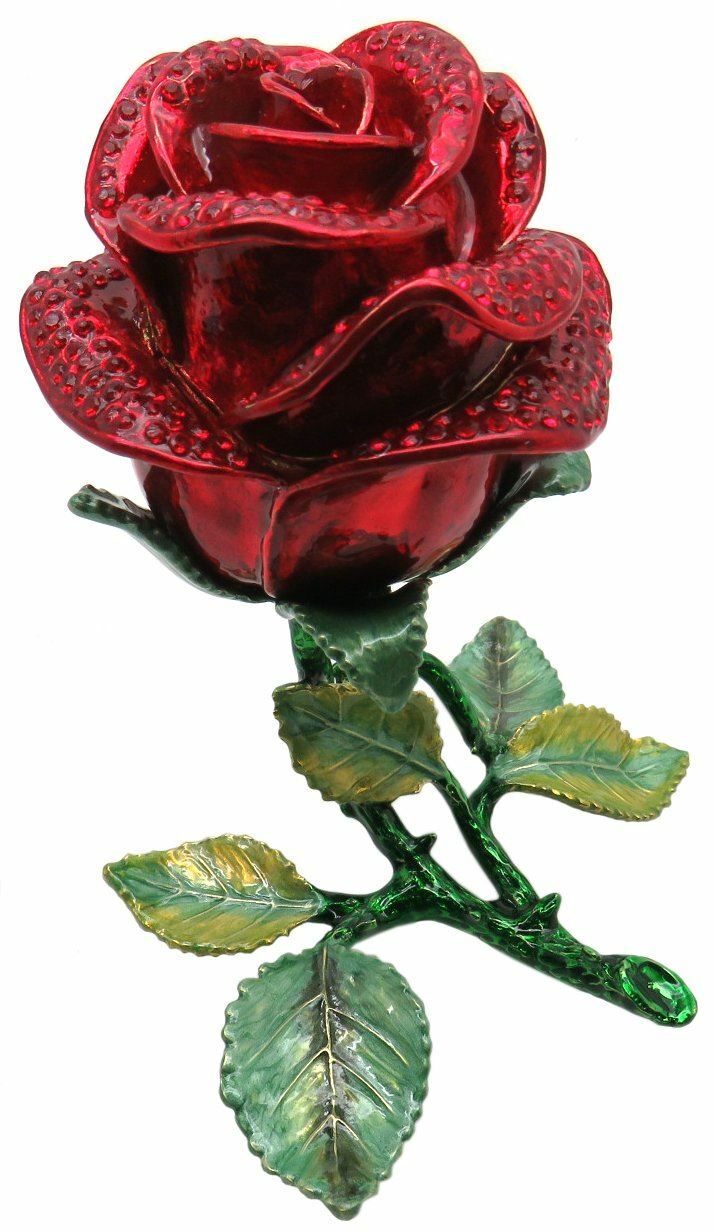 Red Rose Jeweled Trinket Box with Austrian Crystals