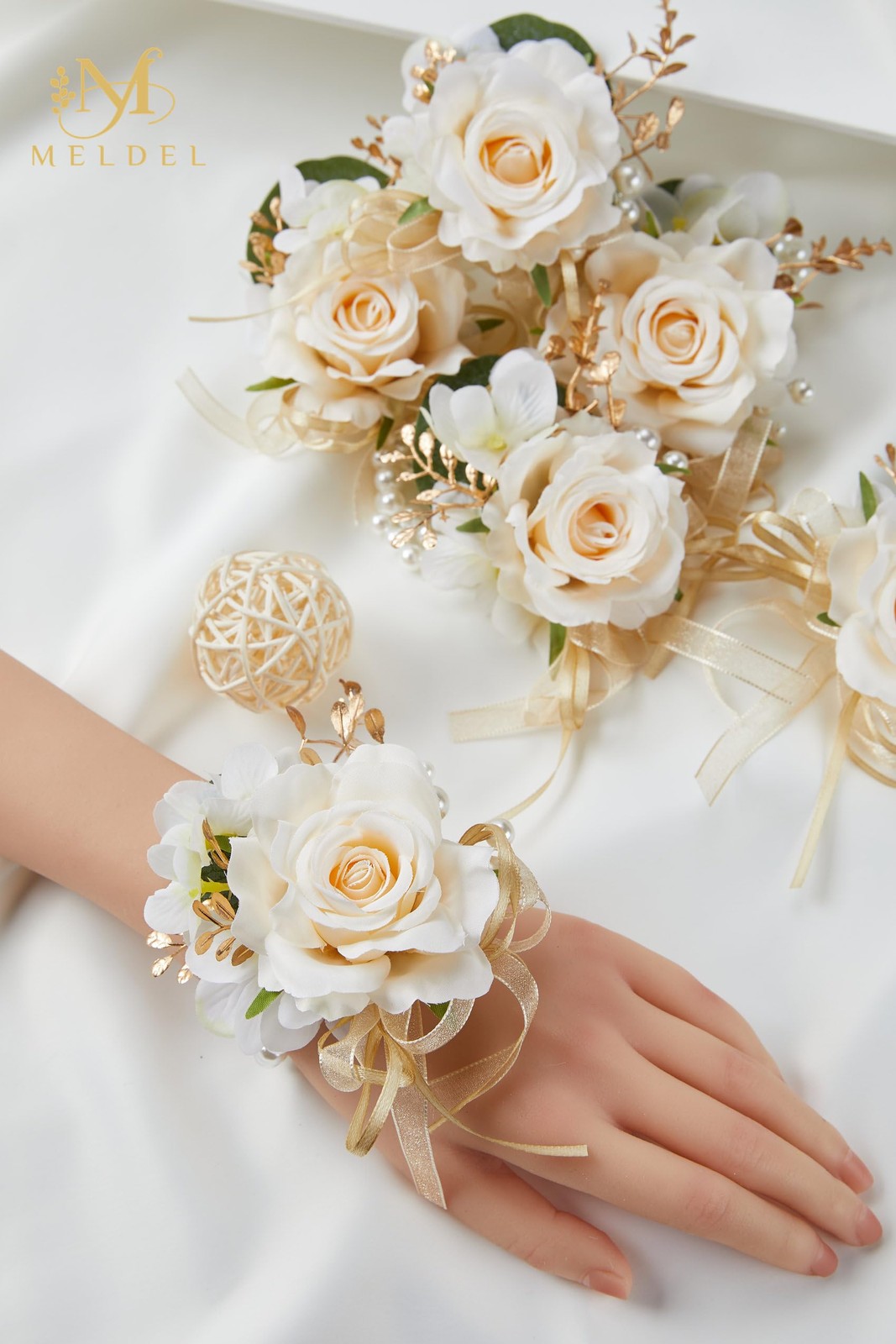 Champagne Corsage and Boutonniere Set,Boutonniere for Men,Groomsmen and Groom…