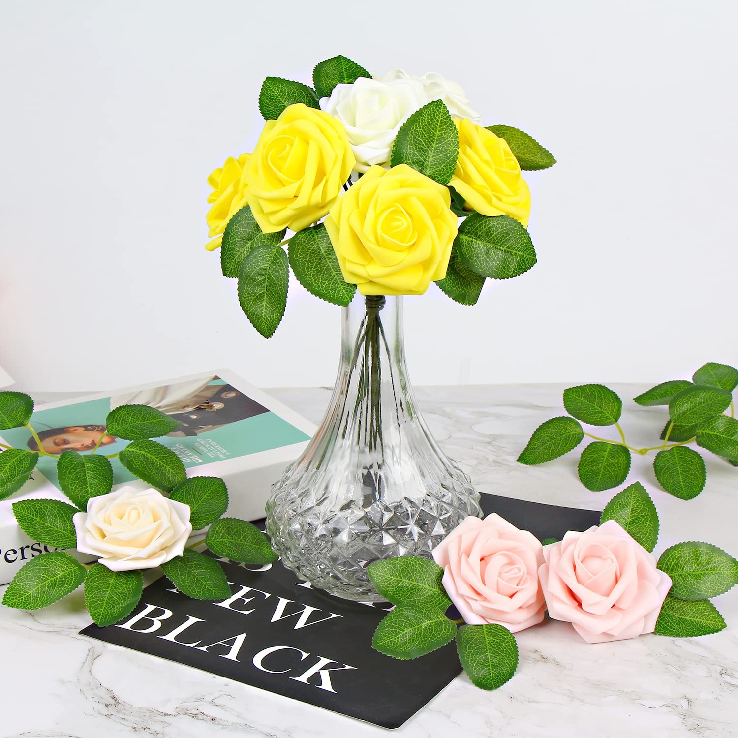 60 Pcs Artificial Green Leaves Rose Fake Leaves for DIY Crafts Wedding Birthday
