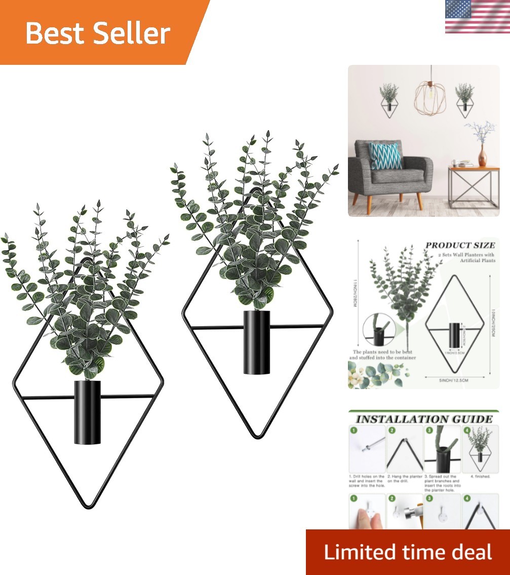 4 Pcs Hanging Planters with Artificial Eucalyptus Metal Hanging Vase Indoor P…