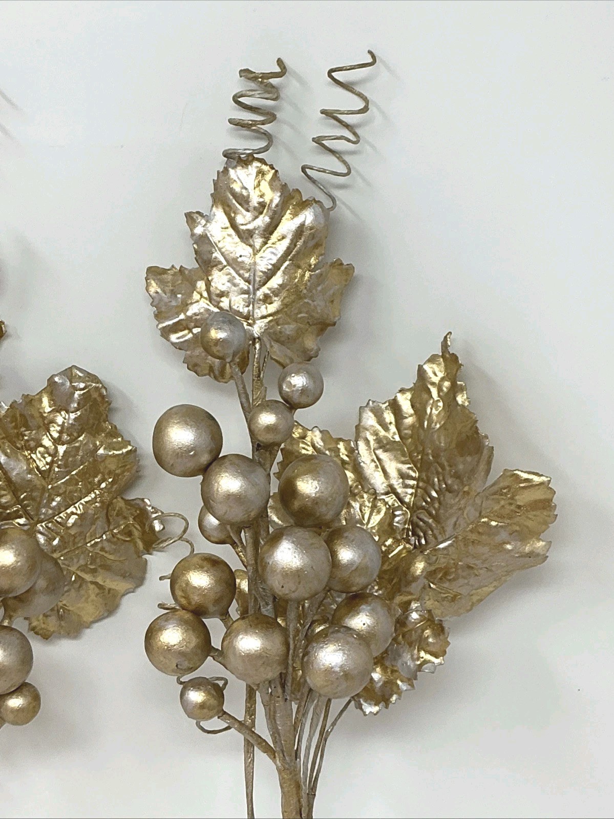 Silver and Gold Berry Leaf Floral Pick 22” L 2 Picks Christmas Vase Filler NOS