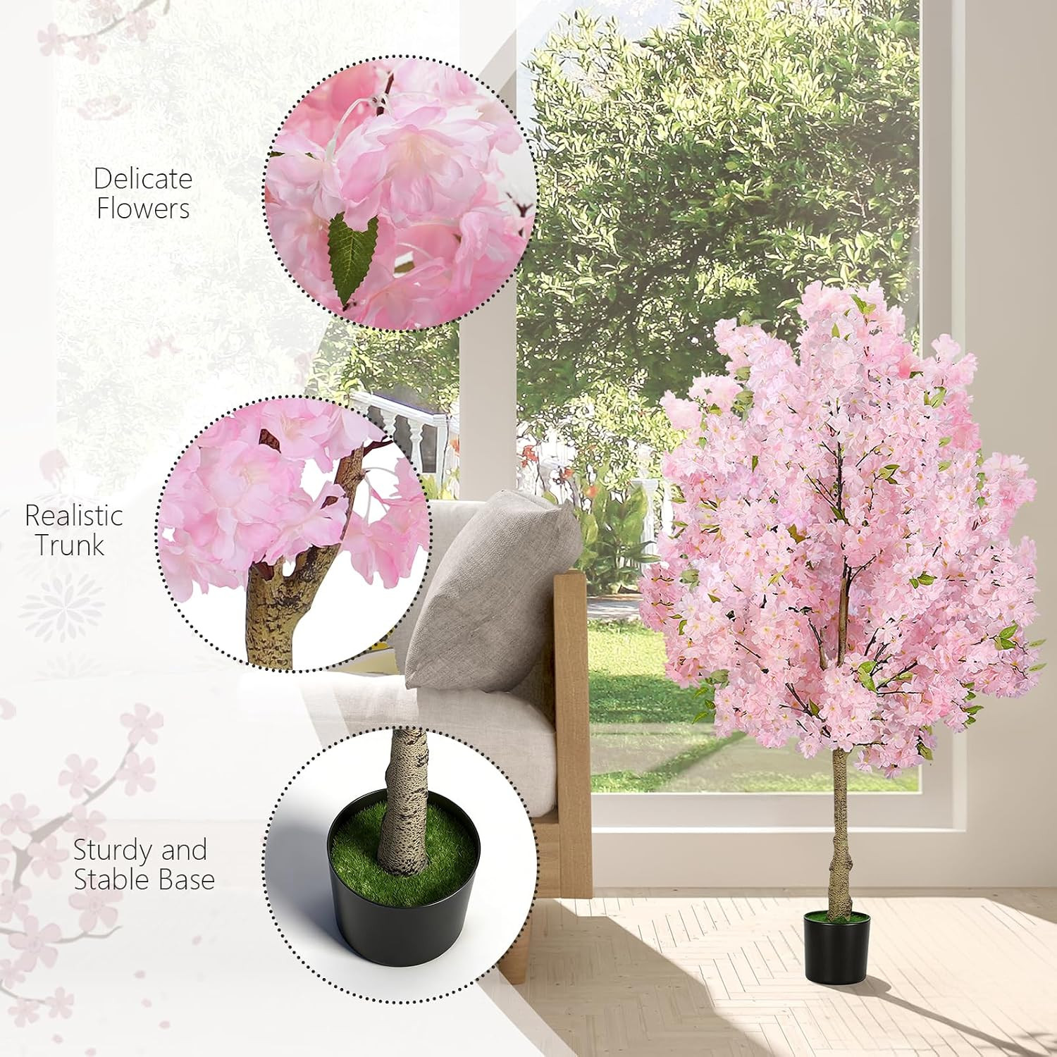 4FT Pink Cherry Blossom Tree – Realistic Faux Silk Plant for Home & Events