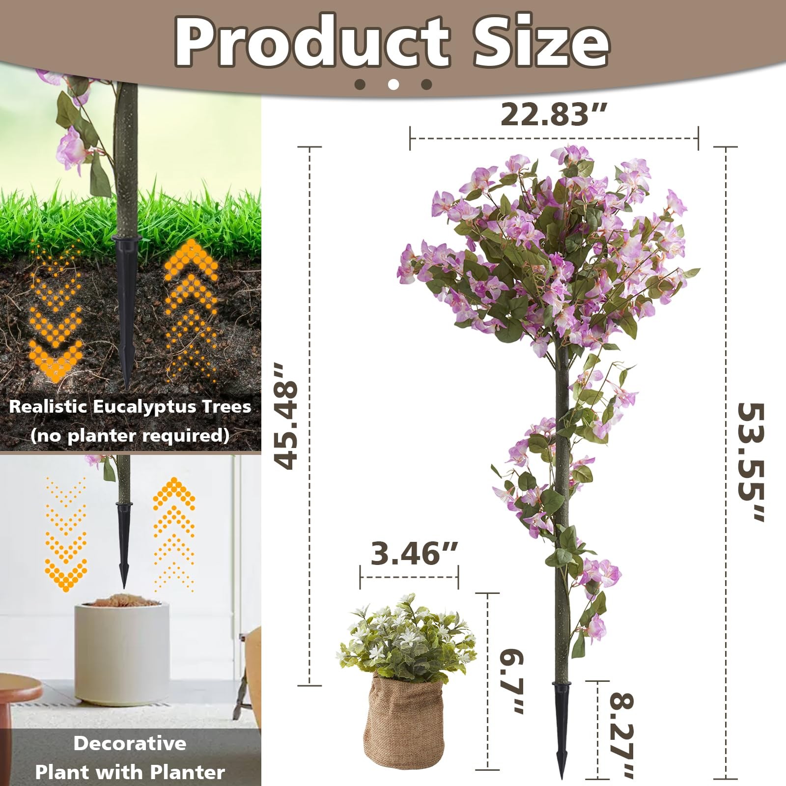 4FT Artificial Bougainvillea Trees with Spikes, 2 Pack Faux Floral Plant Bloo…