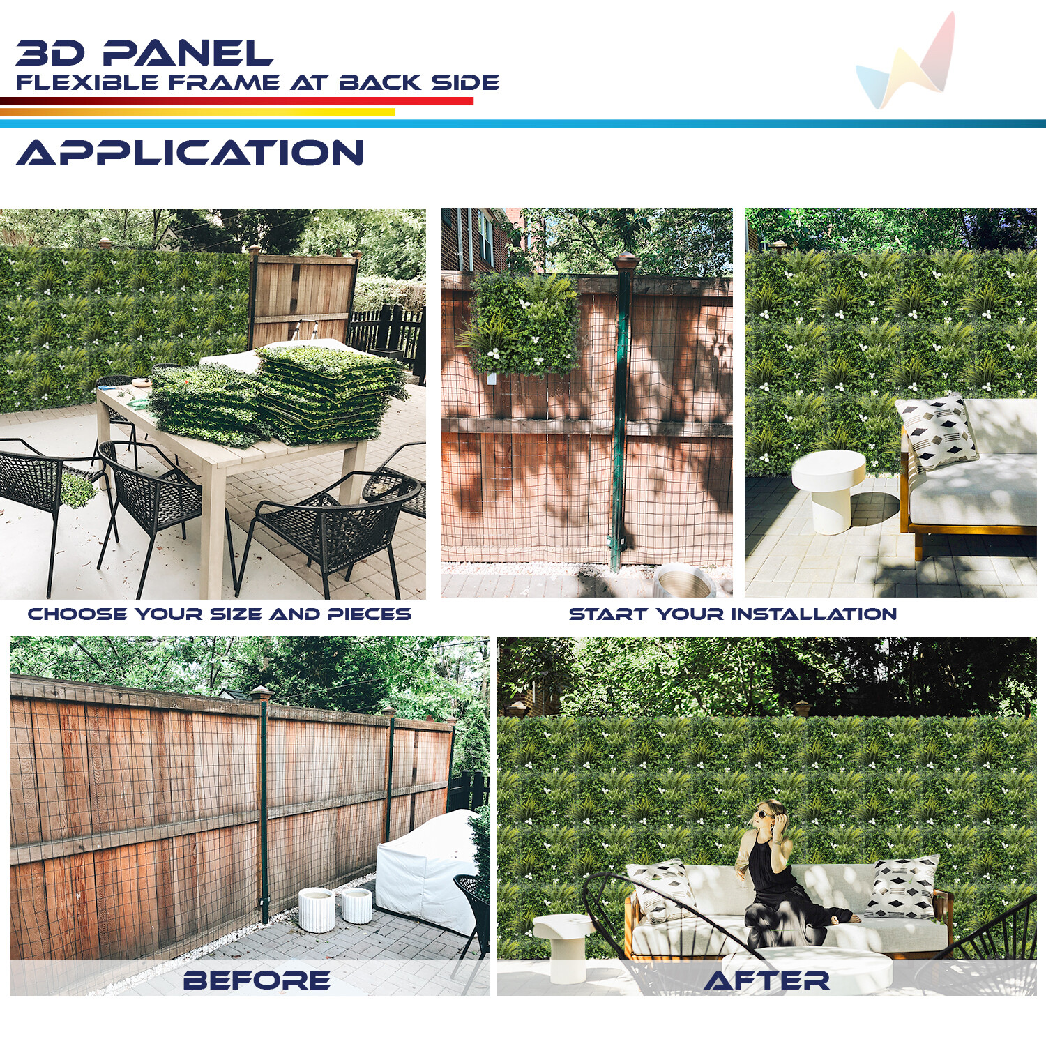 20″x20″ Artificial Faux 3D Mix Fern Mat Privacy Fence Screen Decor Panel V5