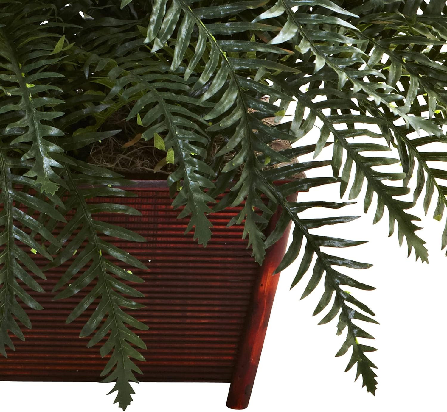 Lifelike River Fern in Rustic Wood Planter – Perfect Home Decor Accent