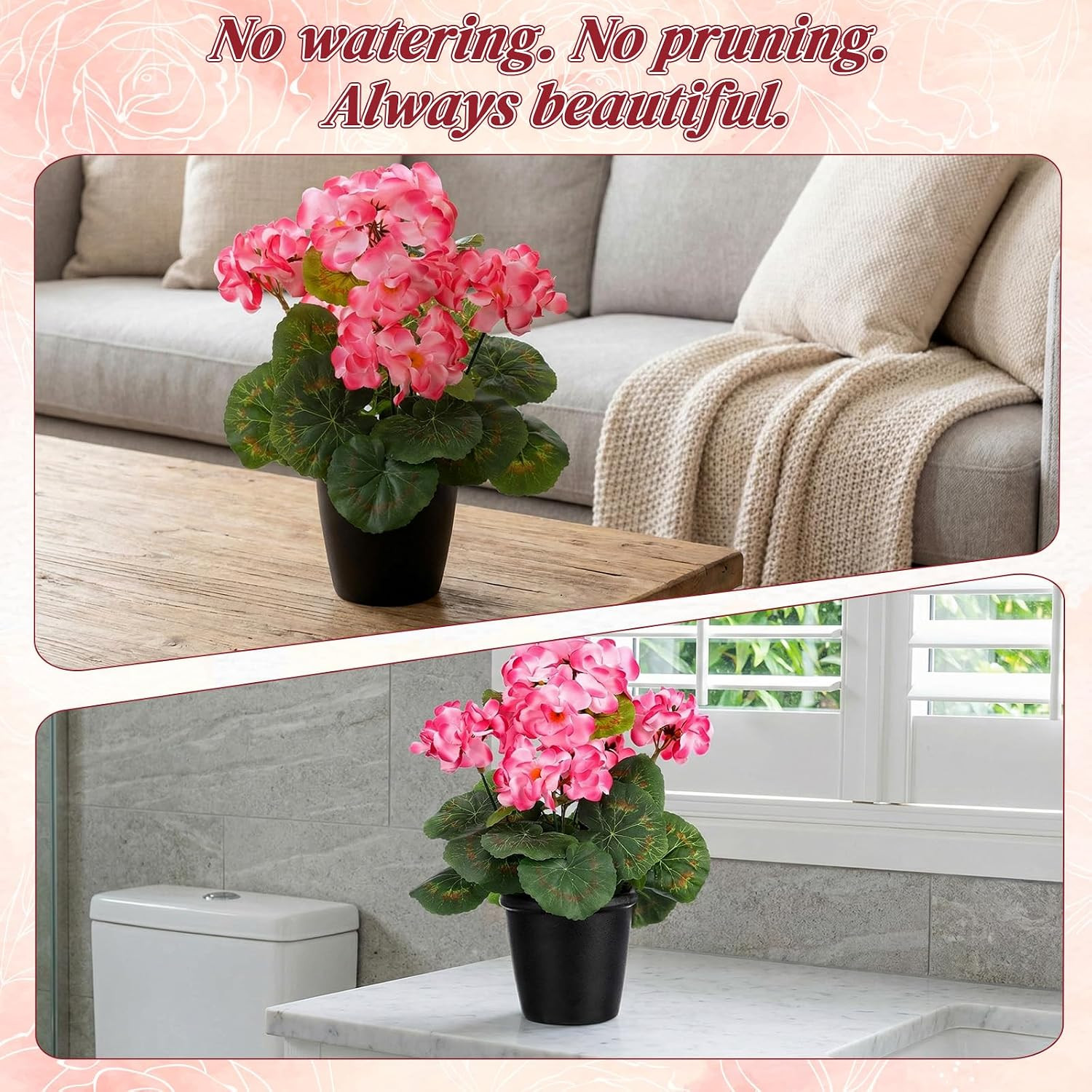 4 Pack UV Resistant Pink Artificial Geraniums for Home & Garden Decor