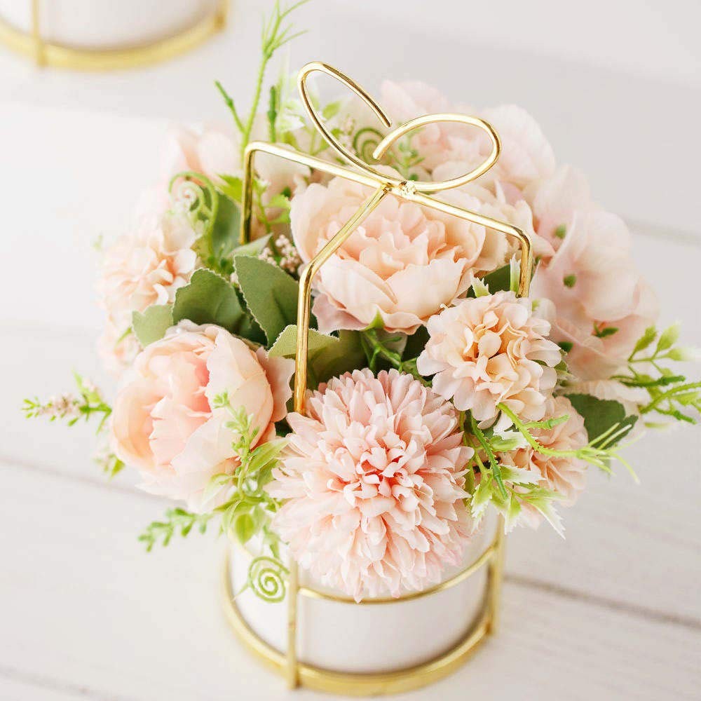 Artificial Flowers Peony Hydrangea Vase Set Wedding Centerpiece Pink 7.8in