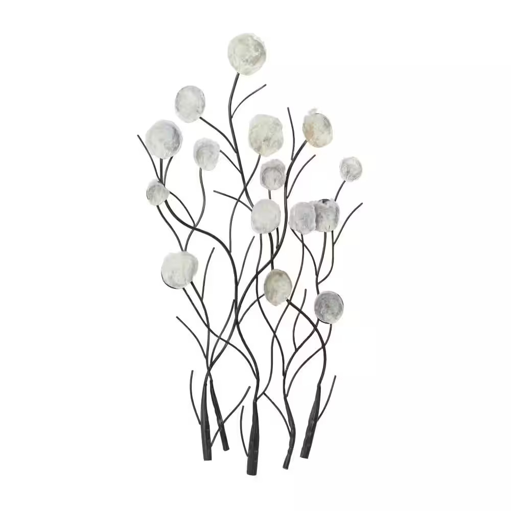 24 In. X 36 In. Capiz Shell White Floral Wall Decor with Capiz Accents