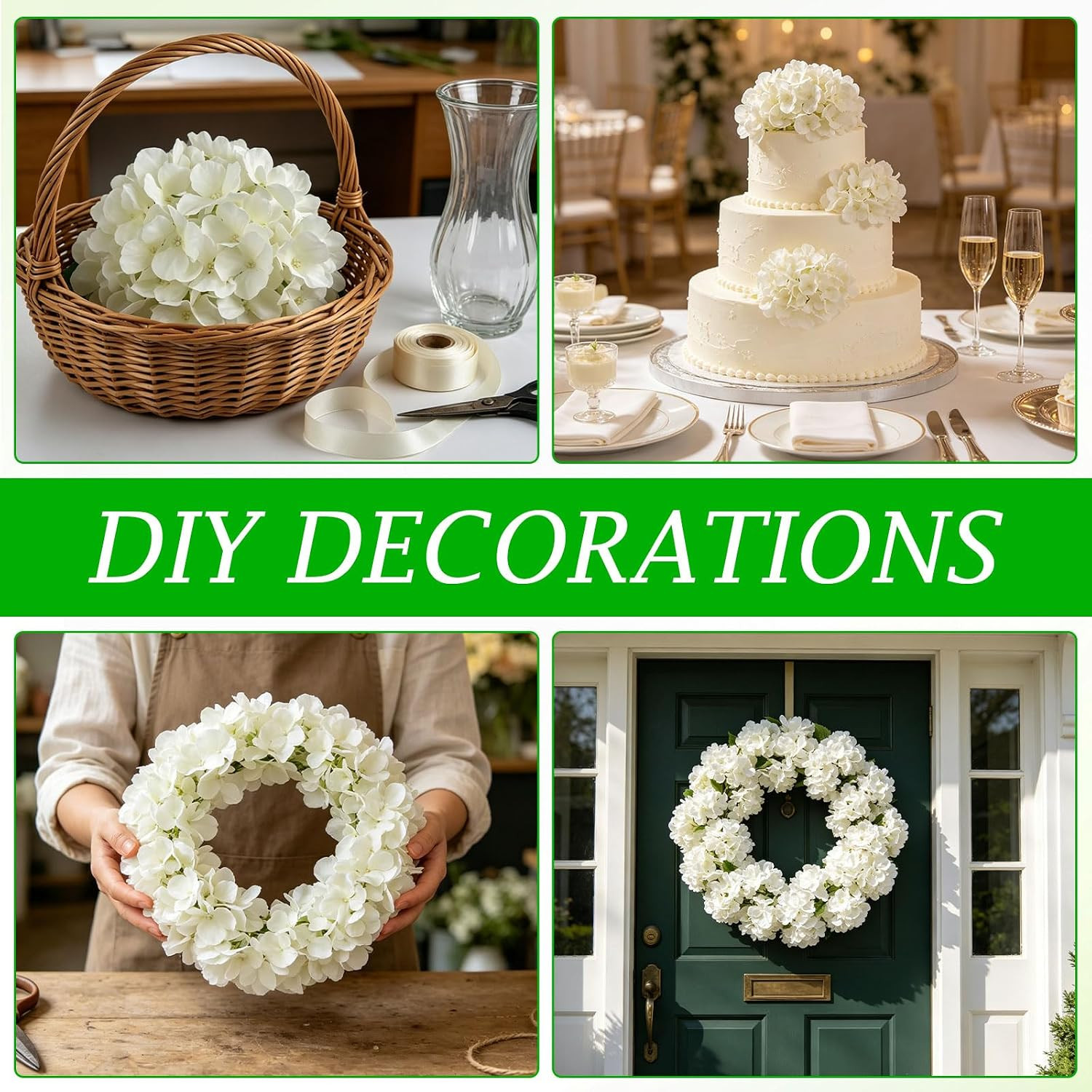 80PCS White Silk Hydrangea Flowers for Weddings, Parties, Home Decor