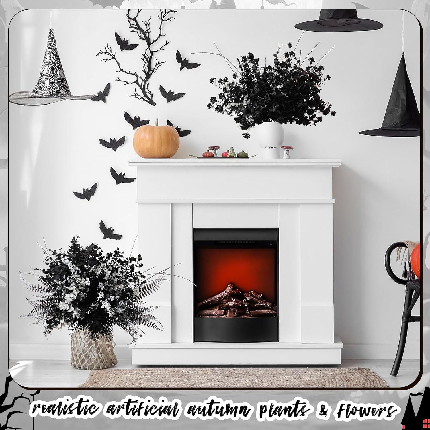 60 Bundles Black Outdoor Artificial Fall Flowers for Halloween Decor