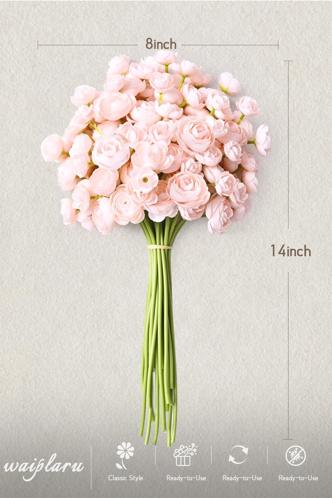 Pink Ranunculus Artificial Flowers Fake Peonies Real Touch Silk Bouquet 18 PCS