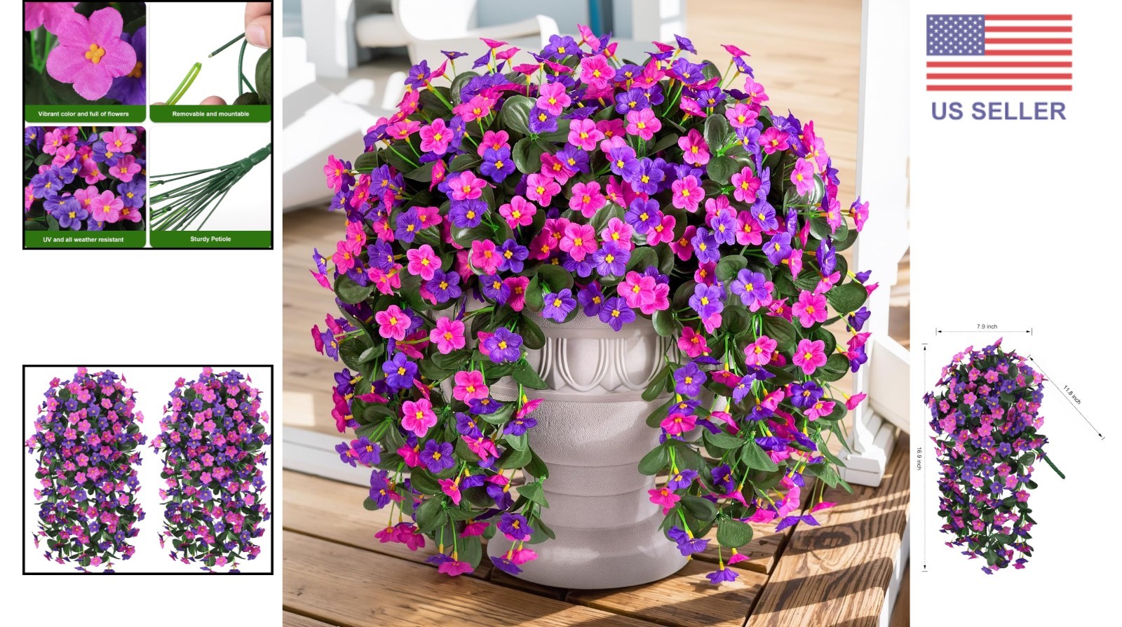 Elegant Dark Purple & Fuchsia Artificial Orchid Vines – Set of 2 for Outdoor Use