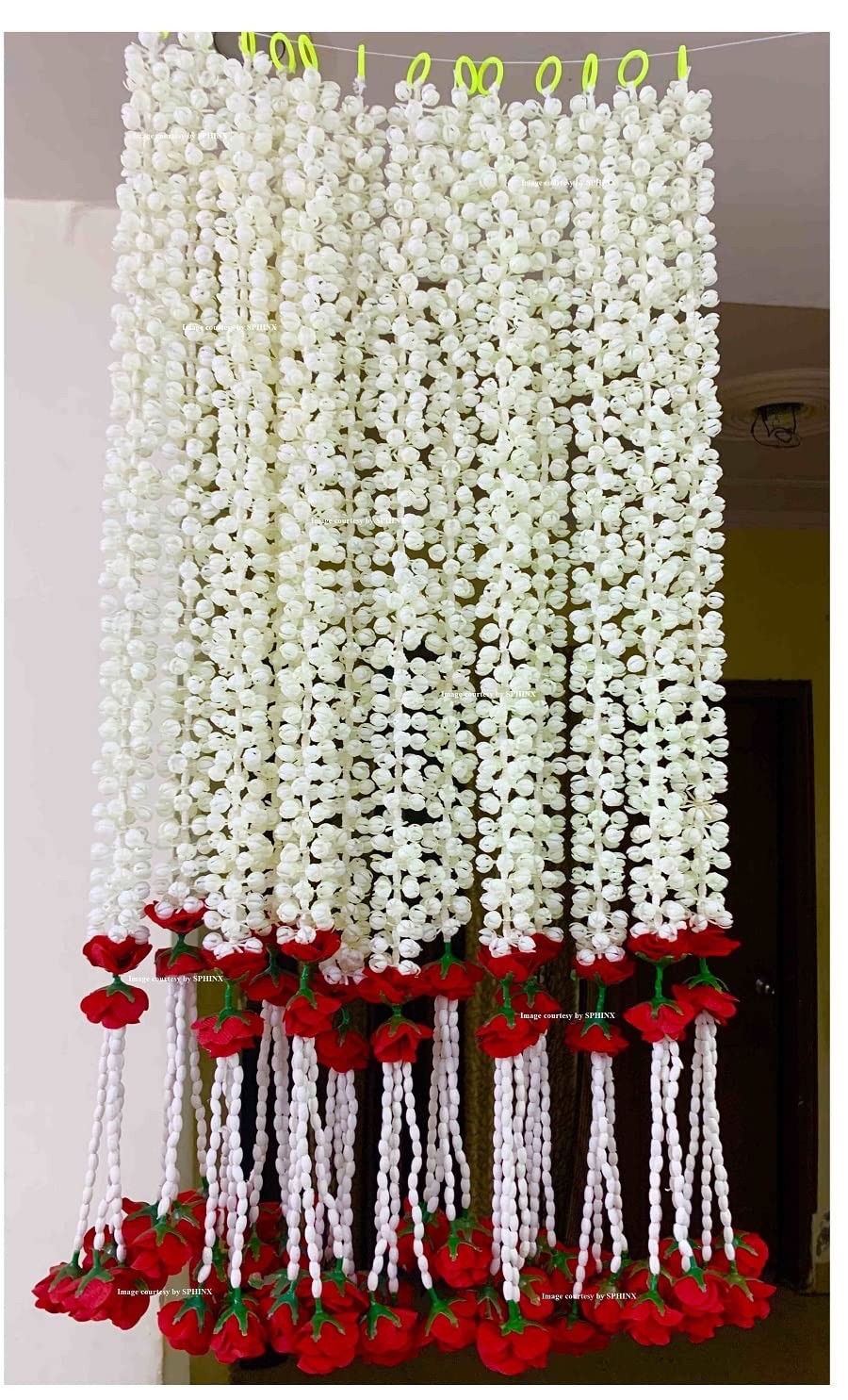 Artificial Jasmine Buds & Rose Strings Red 2.5ft 6pcs Wedding Decor