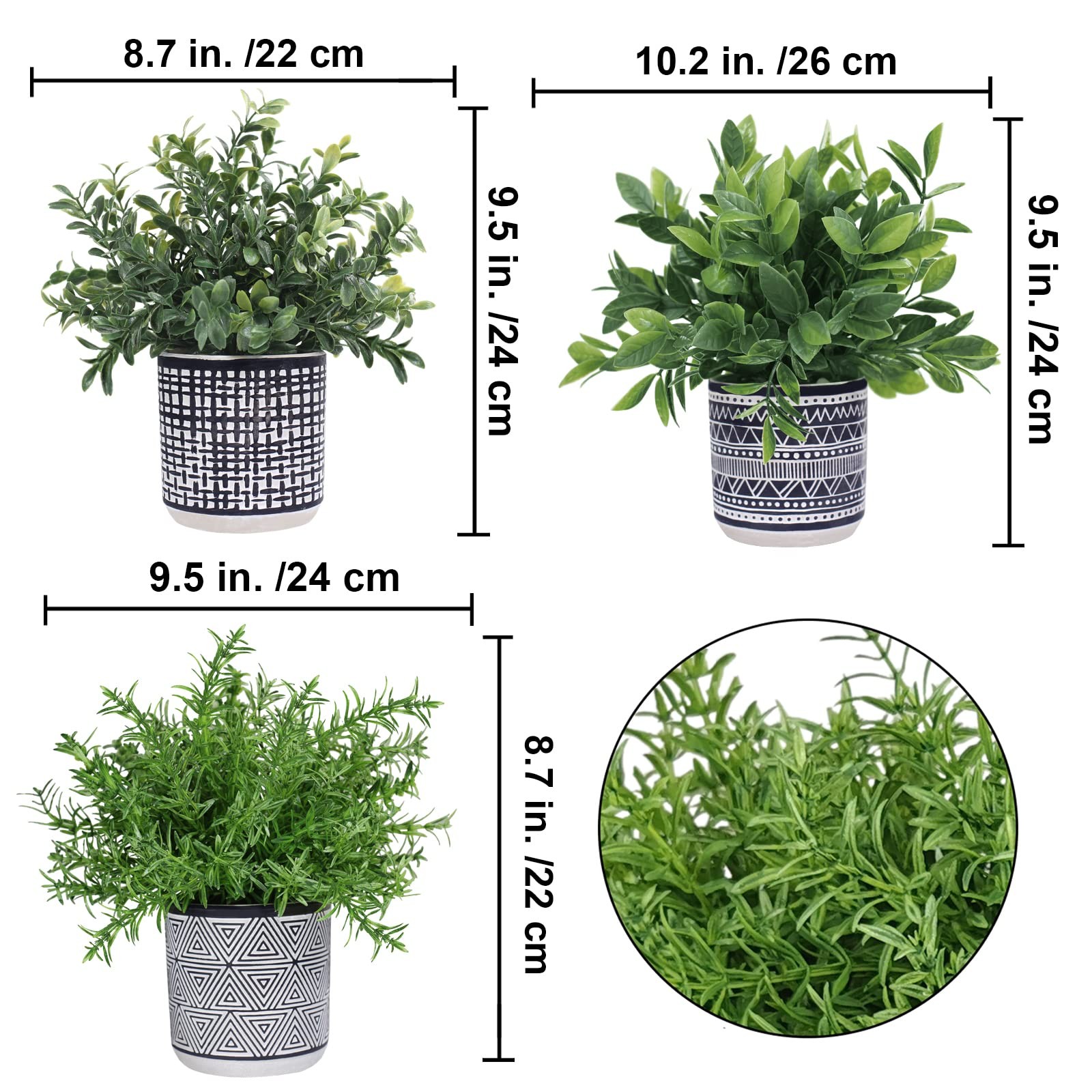 Set of 3 Small Potted Plants Artificial Eucalyptus Rosemary Boxwood Plants in…