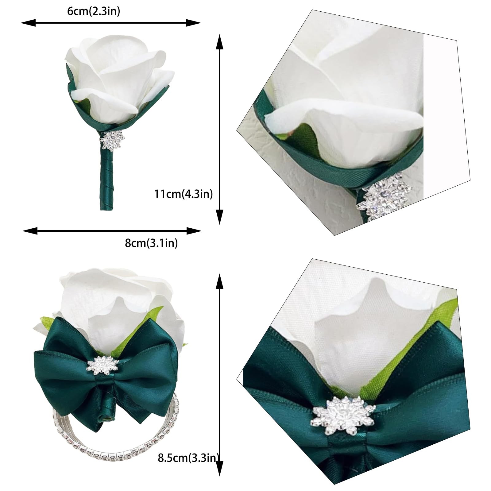 Green Corsage Boutonniere Set Elegant Artificial Rose Flower Prom Wedding