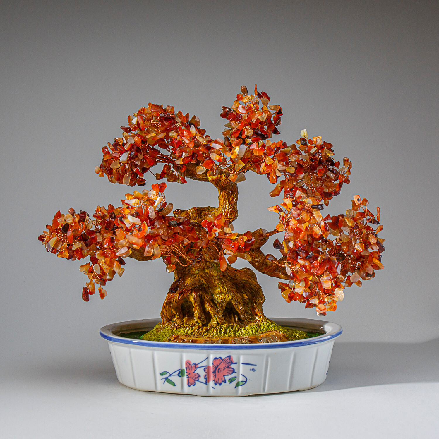 Genuine Carnelian Bonsai Tree in Oval Ceramic Pot (11” Tall)
