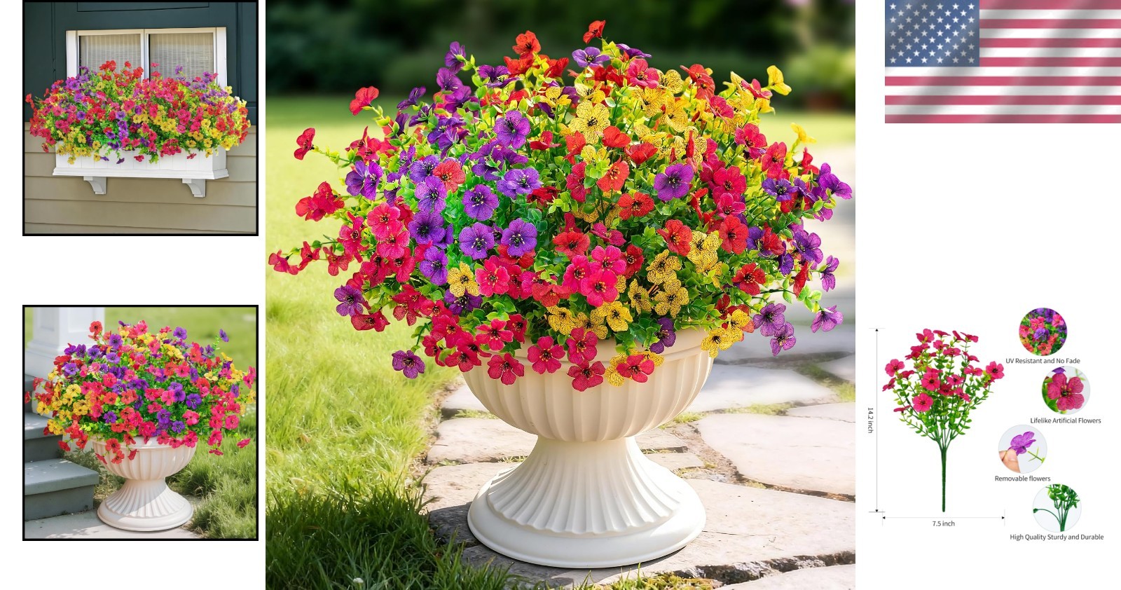 Vibrant 16-Pack Artificial Flowers – UV Protected for Stunning Garden Displays