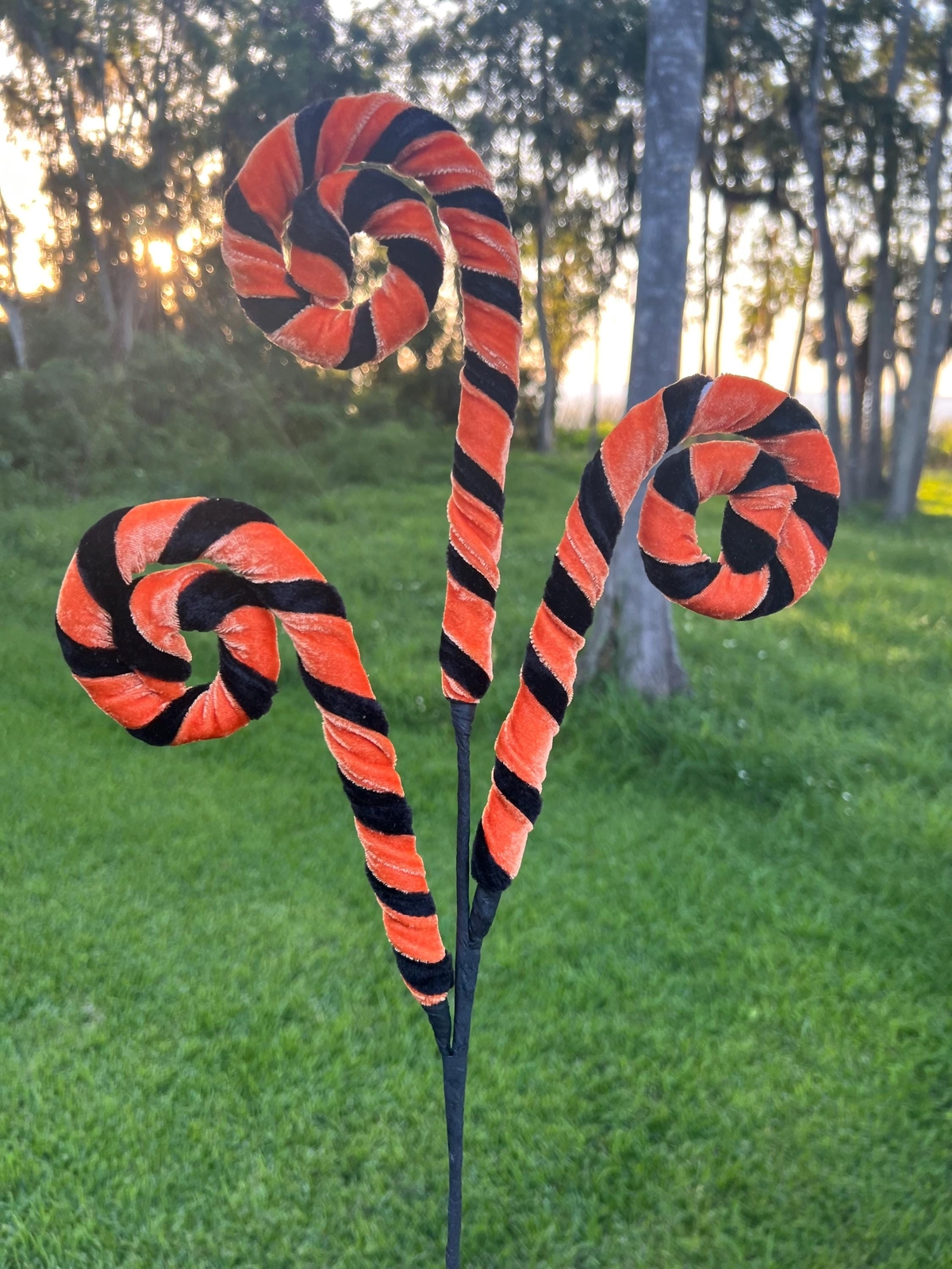 28″ Velvet Whimsy Curl Spray Black and Orange Fall Halloween Trim a Tree DIY