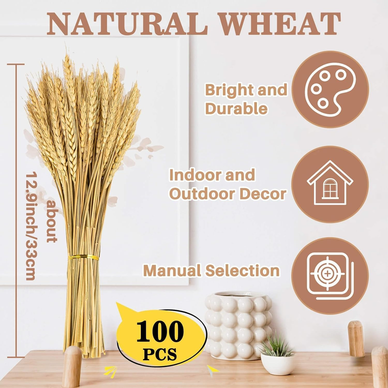 100 Stems Dried Wheat Stalks for Decor – Sheaves Grass Natural Bunch Flowers Hom