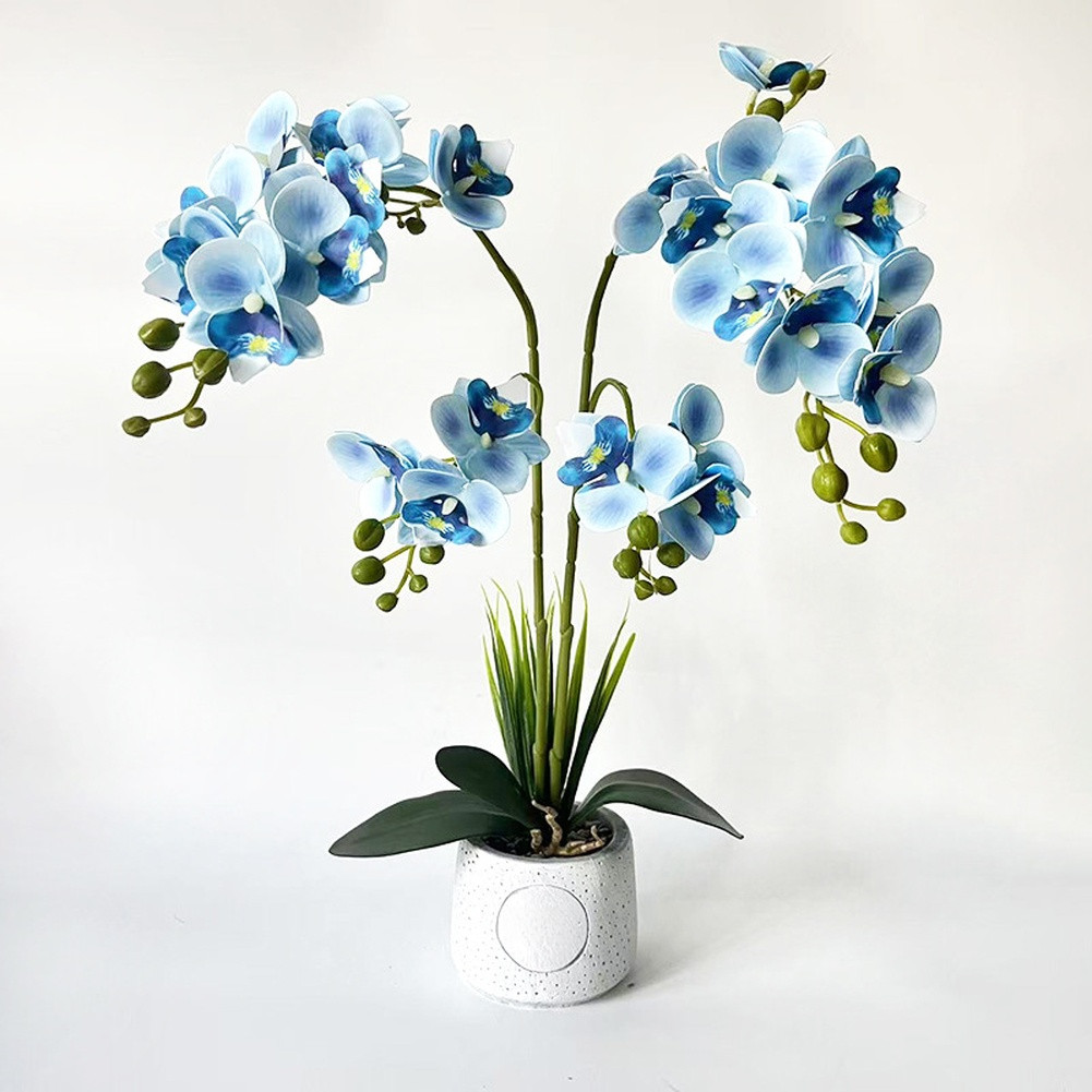 24-Head Artificial Orchid with Delicate Buds and Leaves in Speckled Pot