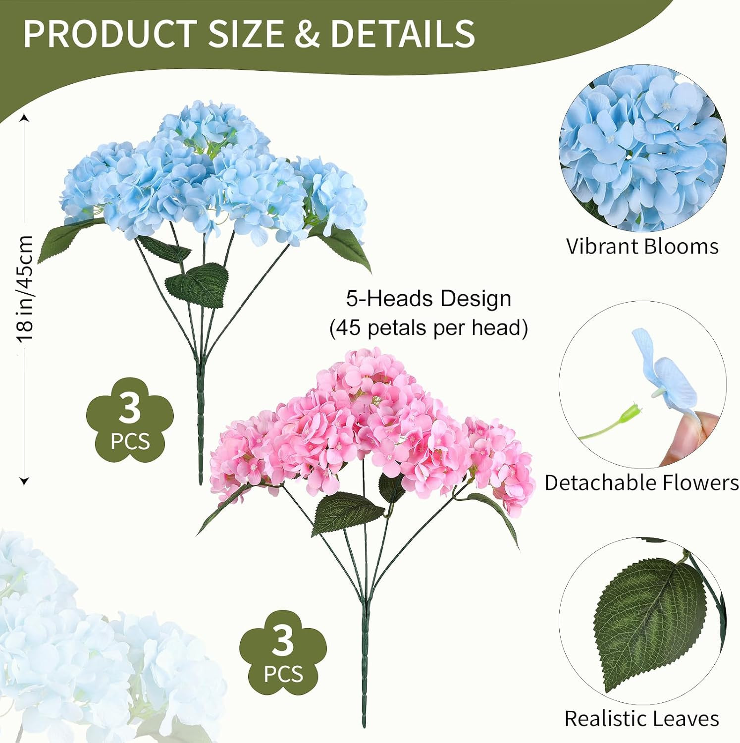 6 Bundles UV Resistant Faux Hydrangea Flowers for Home & Garden Decor
