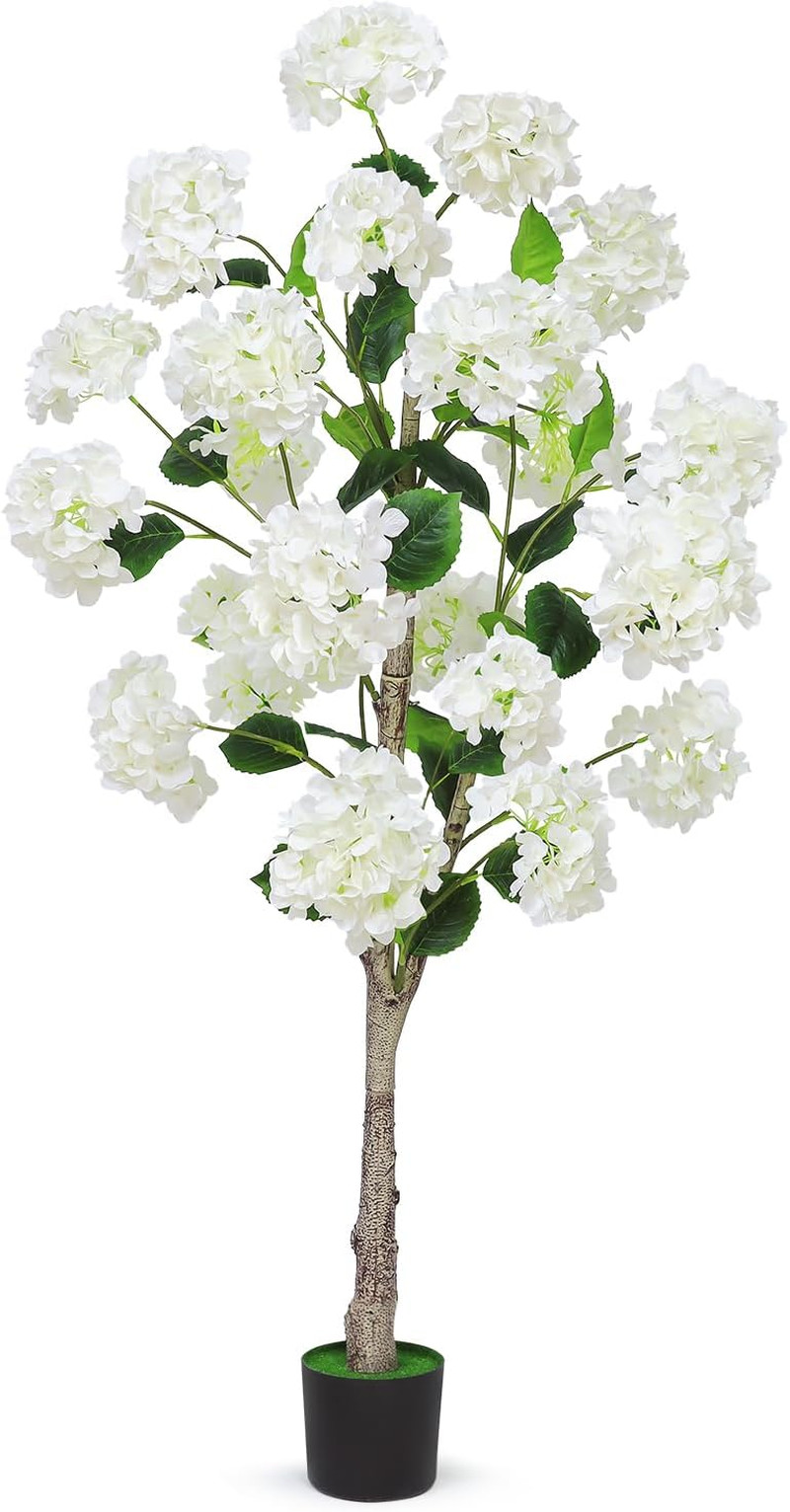 4FT White Hydrangea Artificial Tree – Lifelike Silk Floral Decor for Home & Gard