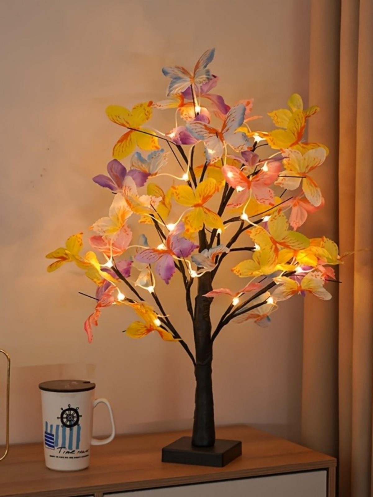 Butterfly Flower Tree LED Lamp USB Battery Artificial Plant Light Decor Home