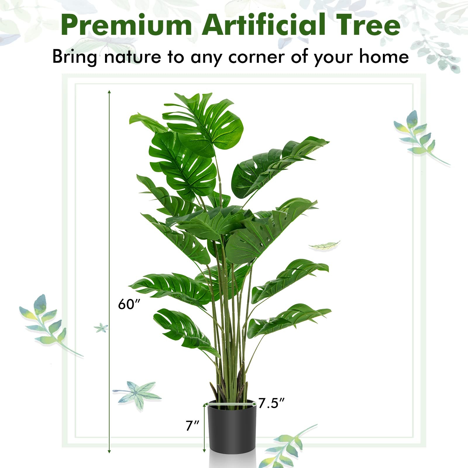 Artificial Monstera Deliciosa Plant, 5ft Tall Fake Tropical Palm Tree for Home