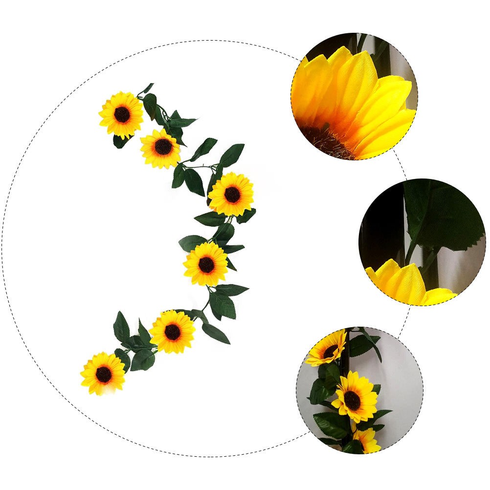 1Pcs Decorative Sunflower Rattan Garland Green Leaf Silk Wedding Party Decor