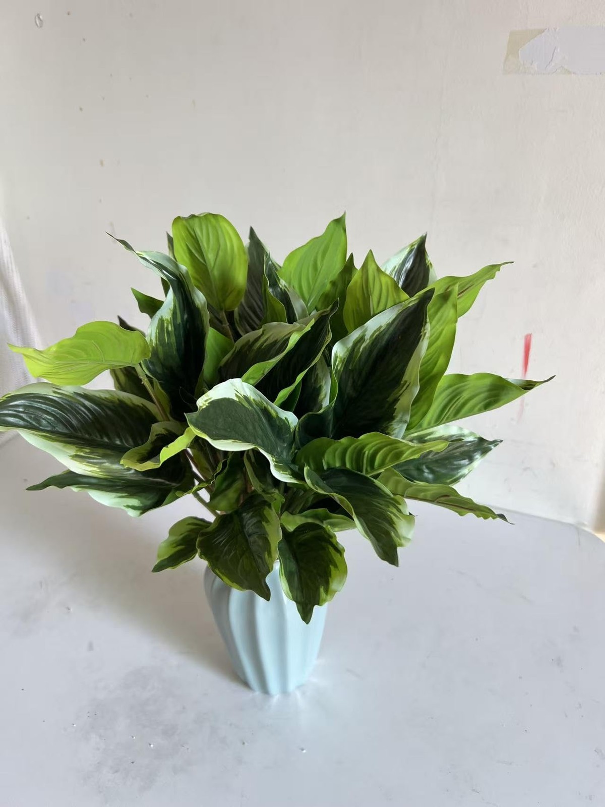4 Bushes Perennial Hosta Artificial Variegated Green Leave Plant 15.7″ Faux D…