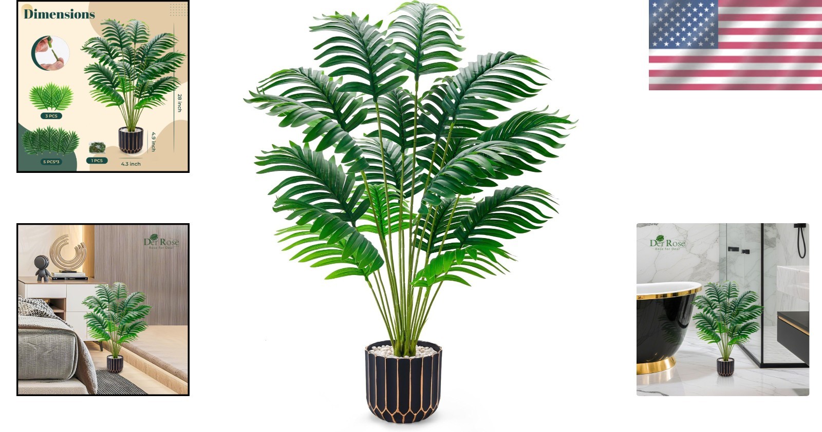 Realistic 28″ Faux Palm Tree – Black Gold Pot for Easy Living Room Elegance