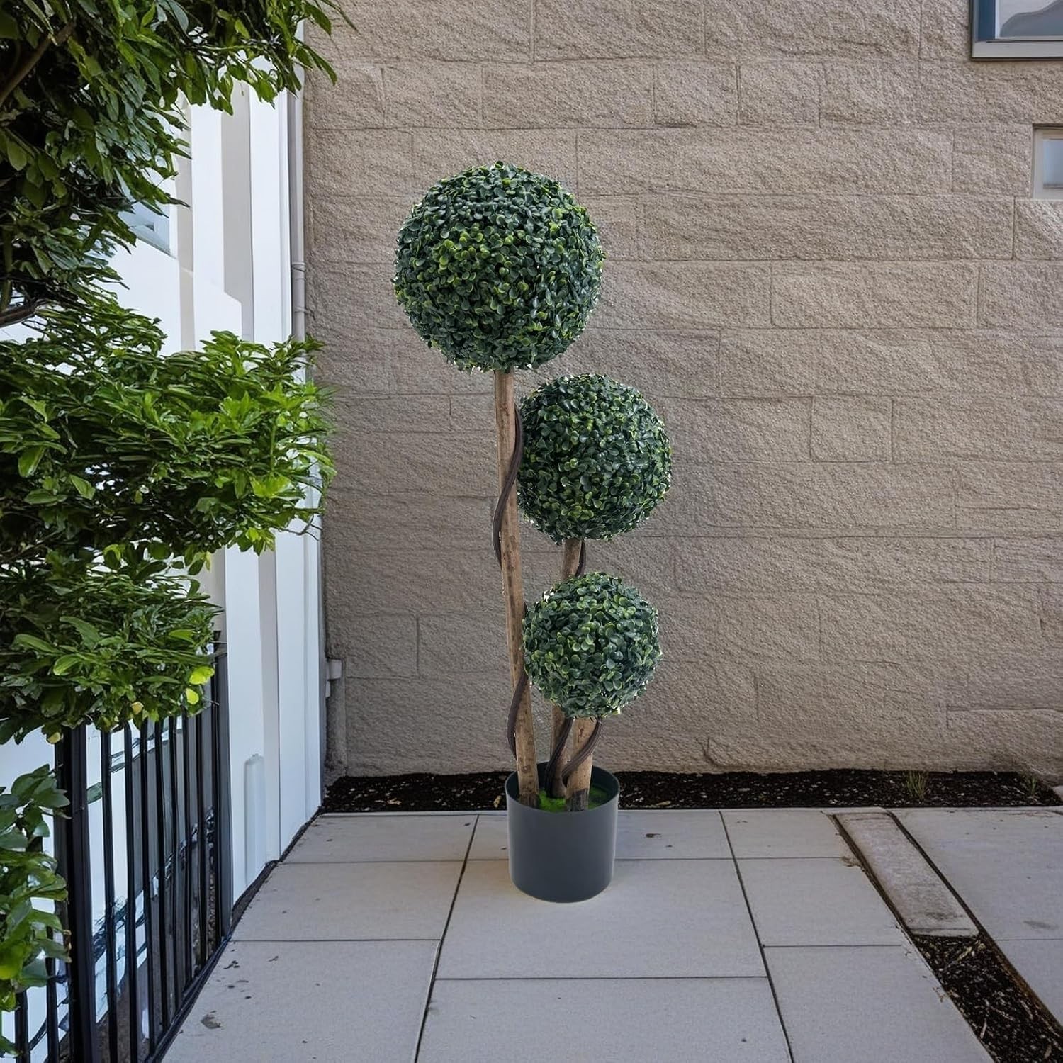 Artificial Topiary Trees Outdoor 45 Inch Fake Topiary Boxwood Triple Ball Tree