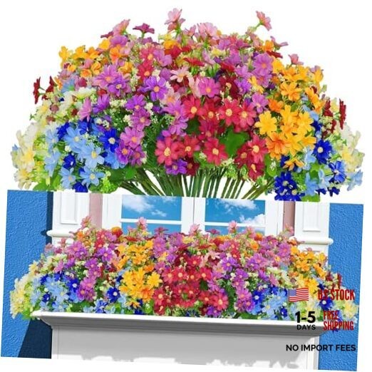 12 Bundles Artificial Fake Flowers for Outdoor Decoration,Shyshining 6 Colors