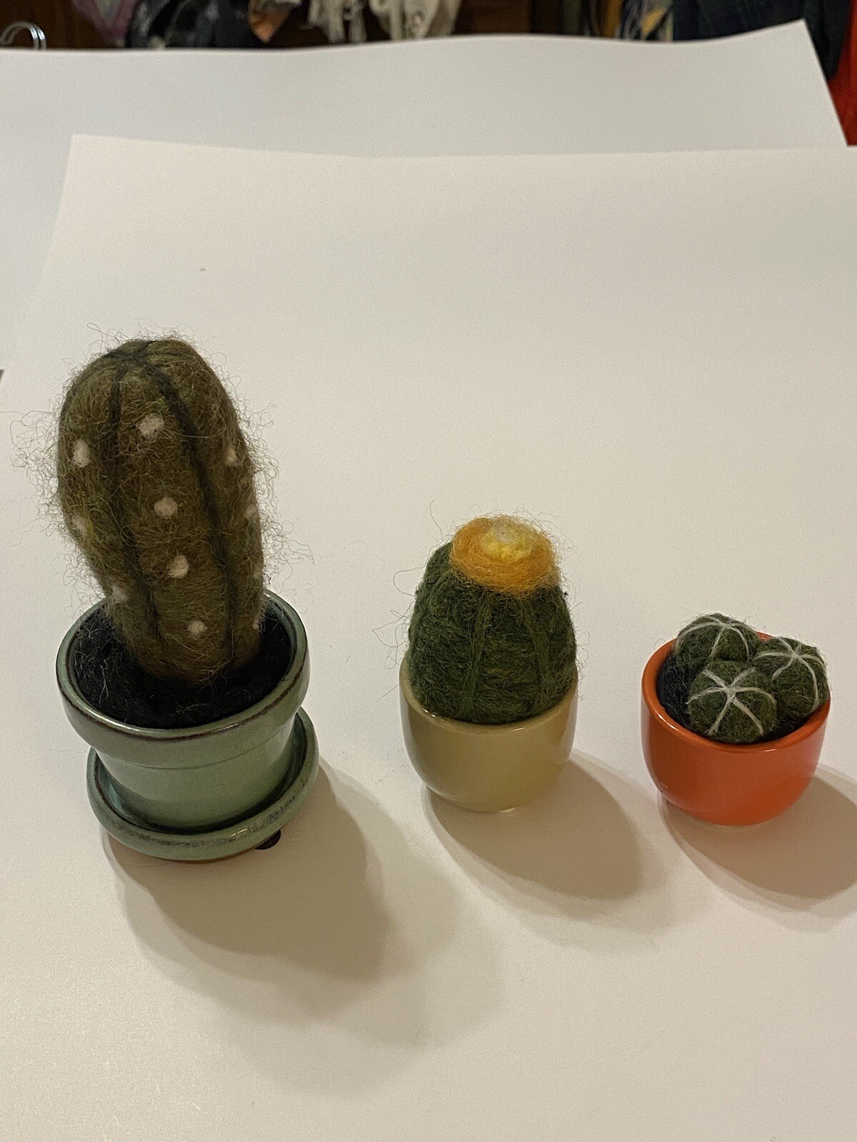 3 Tabletop Home Decor Felt Faux Succulents In Pots 6”, 4”, 2.5” EUC!