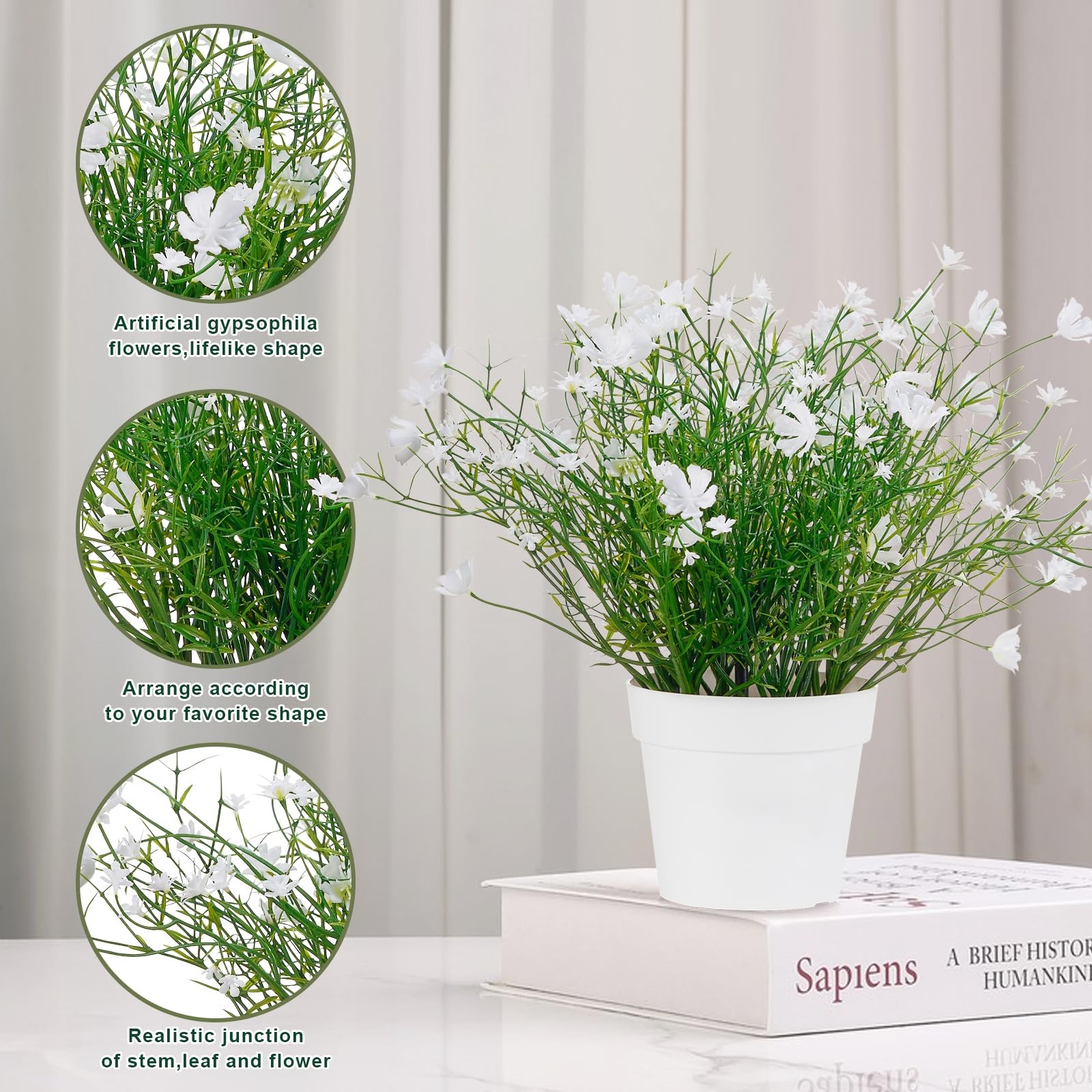 Artificial Babys Breath Potted Fake Faux Plants Flowers Indoor Decor White