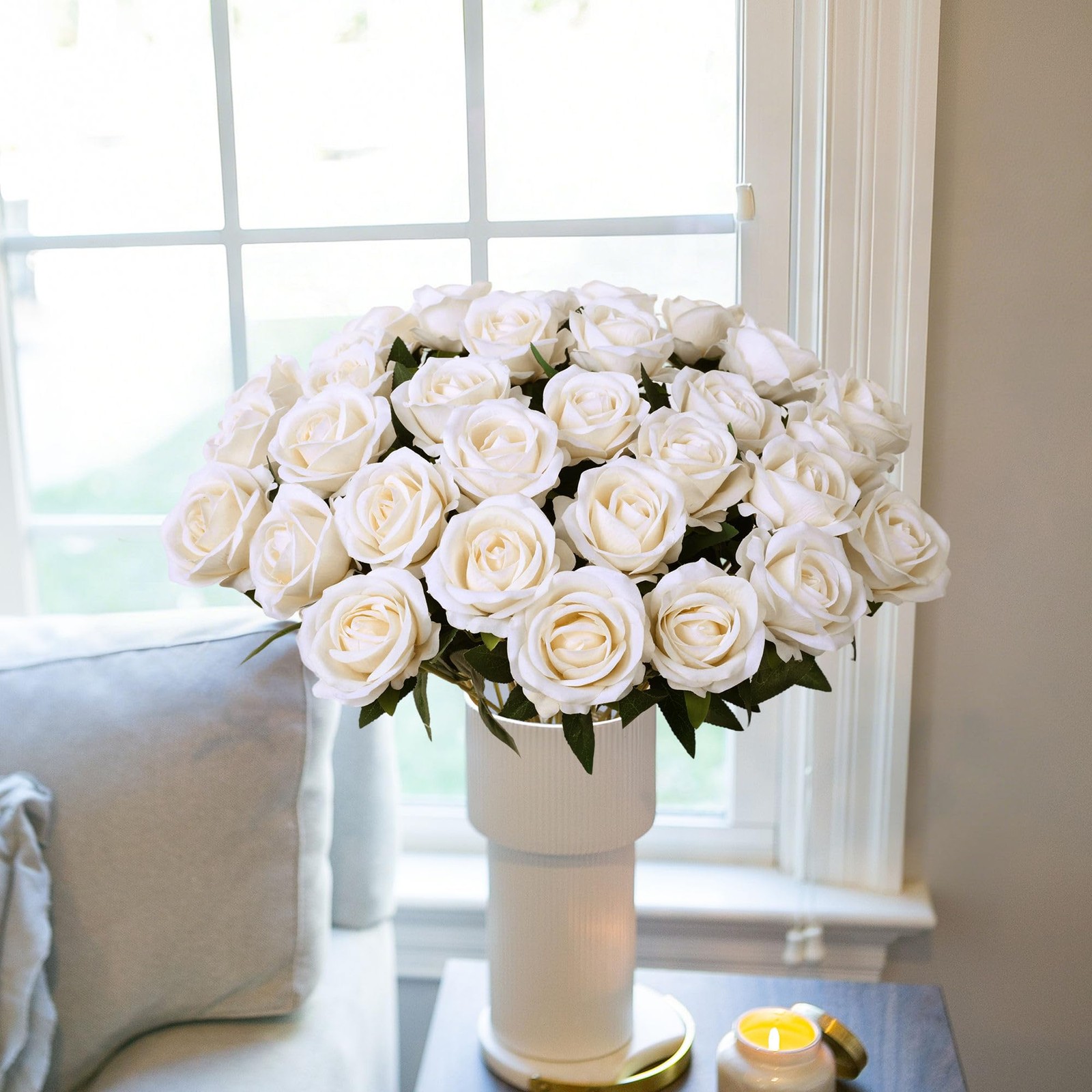 50 PCS Champagne Roses Artificial Flowers with Long Stems