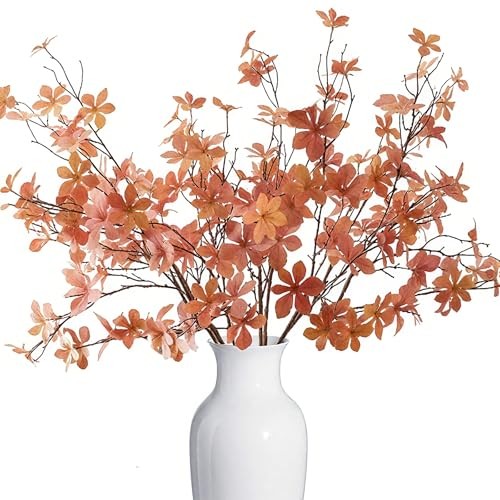 6 Pcs Artificial Fall Stems Eucalyptus Leaves Branches Long Stem Fall Orange