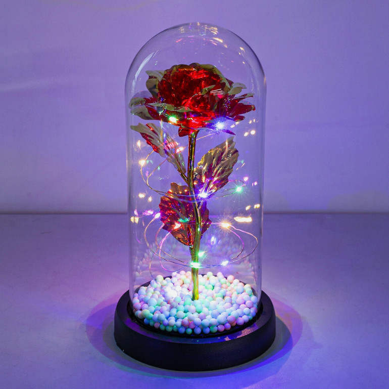 Forever Eternal Galaxy Rose In Glass Dome LED Flower Light Valentine’s Day Gift.