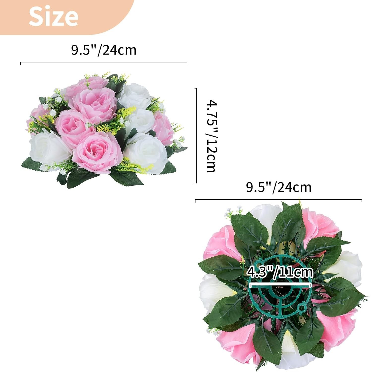 Pink White Flower Balls 10 Pack Artificial Rose Centerpieces 9.5in for Weddin…