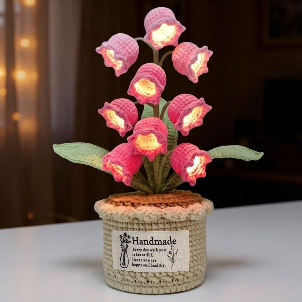 Handmade Crochet Lily of The Valley Lamp – 9 Night Light for Desk or Bedside,…