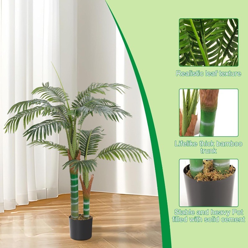 4FT Artificial Palm Tree w/Adjustable Leaves, Decoration Plants for Home Office
