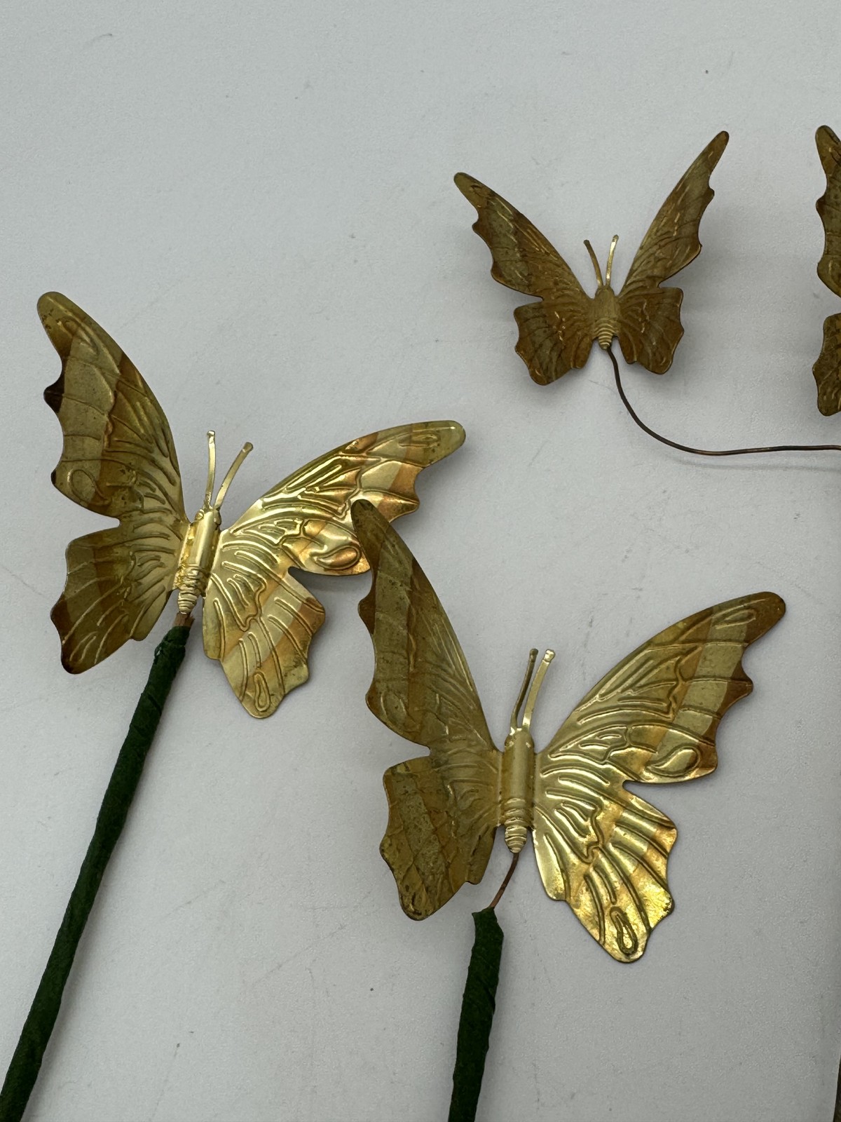 Vintage Gold Metal Butterfly Picks Stems Floral Craft Decor Set of 3