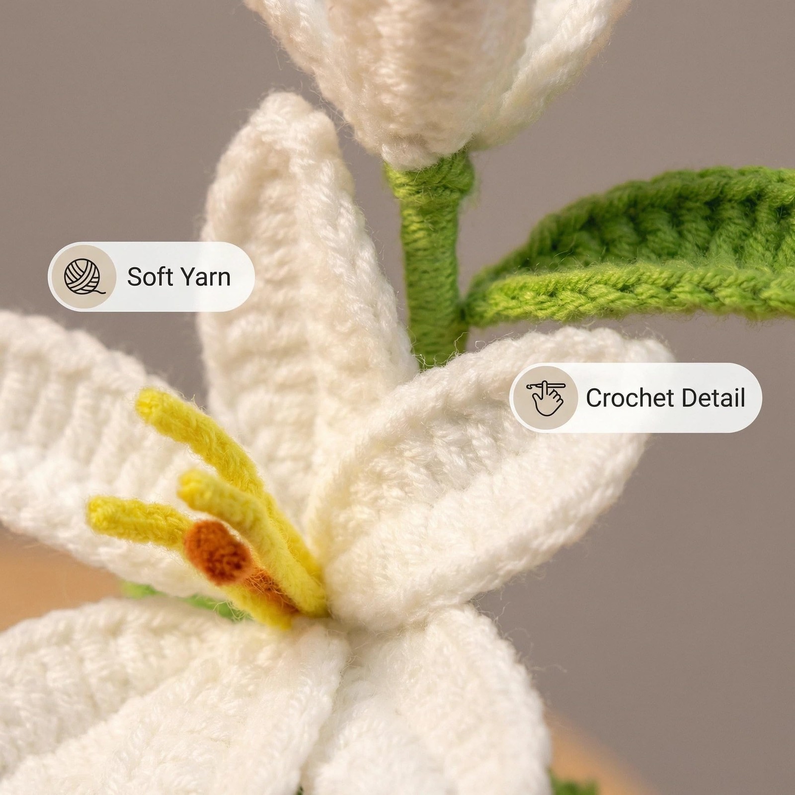 Handmade Potted Crochet Lily Flower, Artificial Lily Flower Pot with Realisti…
