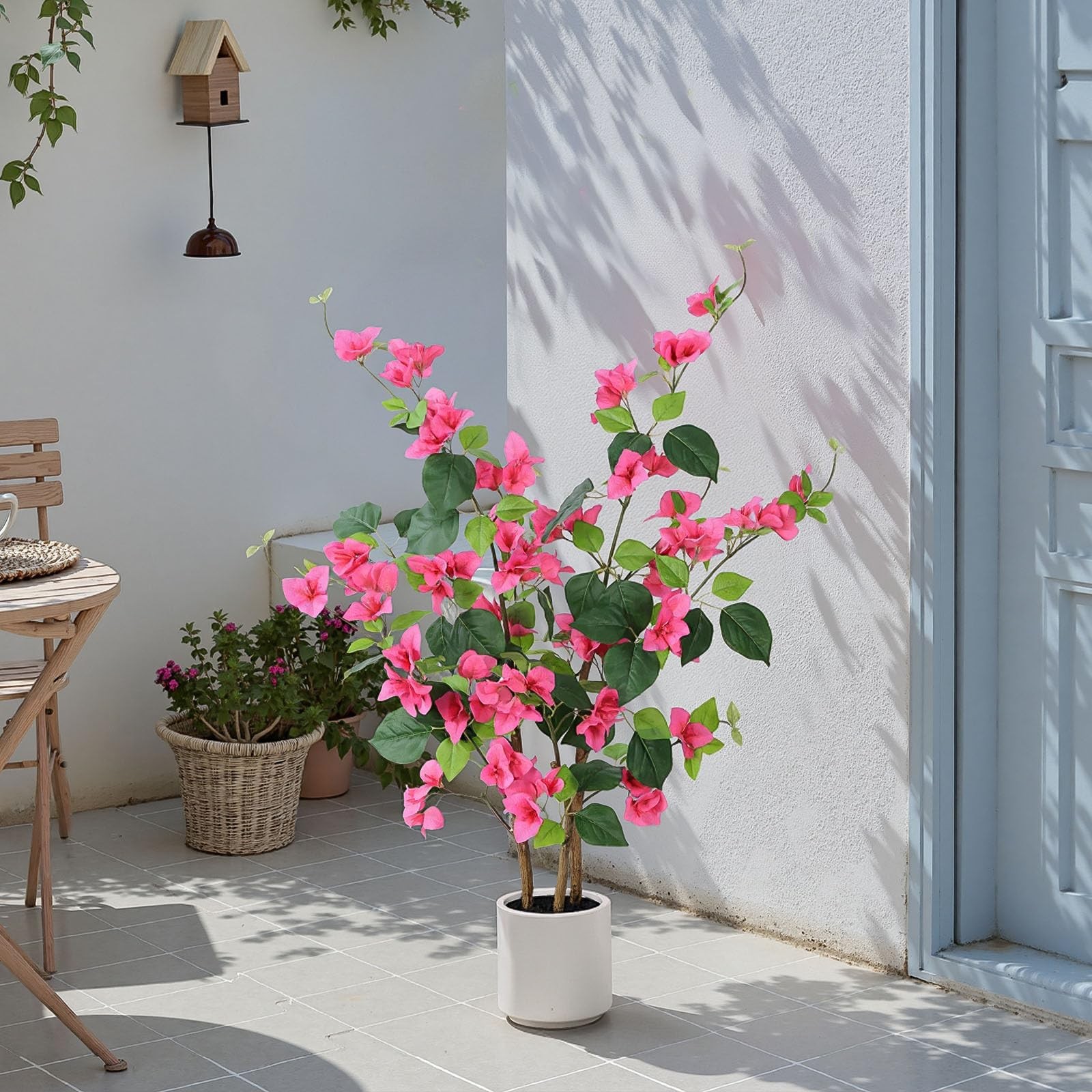 39.4 inch Artificial Bougainvillea Tree，Faux Flowers Plants with White Decora…