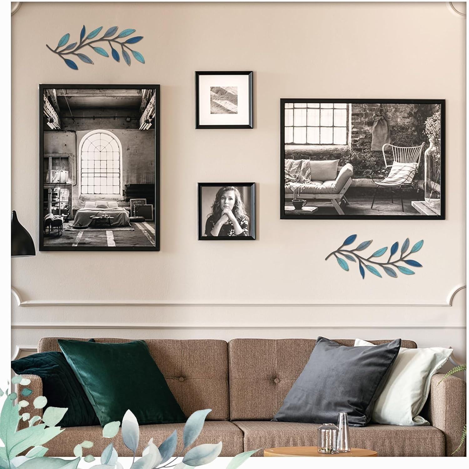 2 Pieces Metal Tree Leaf Wall Decor Vine Olive Branch Leaf Wall Art Living Room