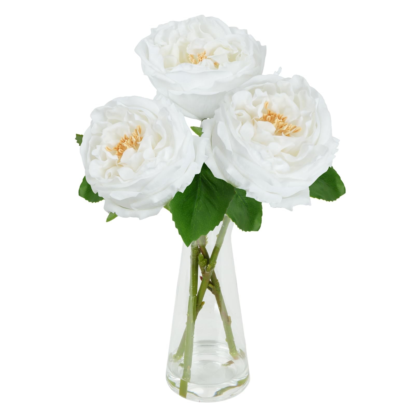 White Peonies Artificial Flowers Vase Faux Water Silk Table Centerpiece Decor